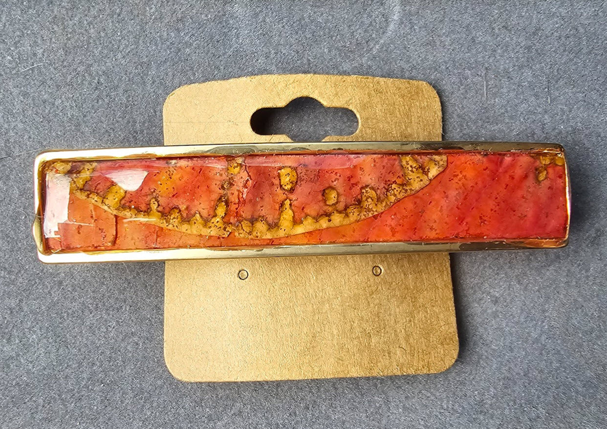 Gold-Rimmed Hand-Crafted Hair Clips / Barrettes (REAL Fall Leaves in resin) Nature clips!