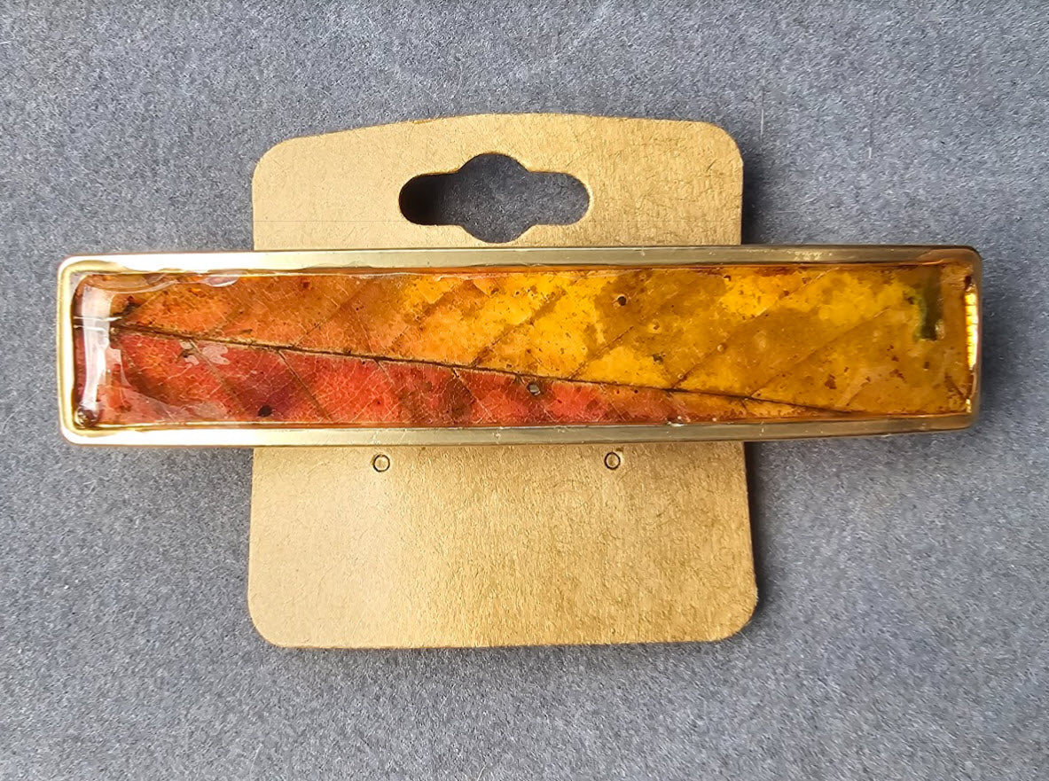 Gold-Rimmed Hand-Crafted Hair Clips / Barrettes (REAL Fall Leaves in resin) Nature clips!