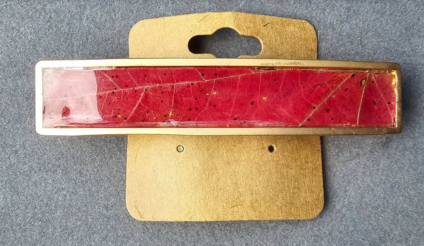 Gold-Rimmed Hand-Crafted Hair Clips / Barrettes (REAL Fall Leaves in resin) Nature clips!