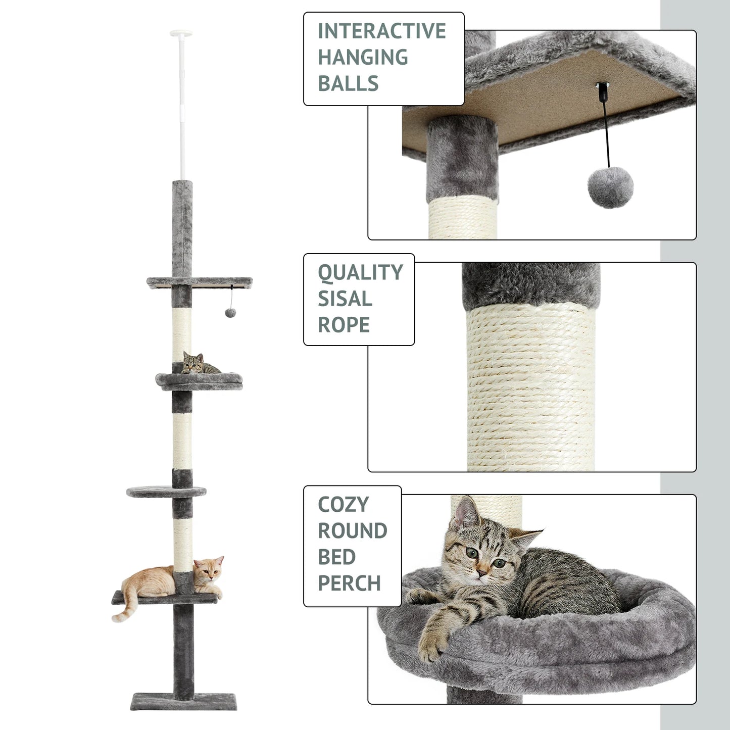 Adjustable 228~289cm Cat Climbing Tree Cat Jumping Frames Toys Scratch Post for Kittens Cat Toy