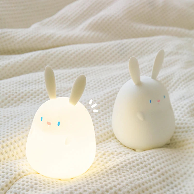Silicone Rabbit LED Night Light Pat Touch Control Dimmable USB Rechargeable Lamps For Kid Baby Gift Cute Animal Bunny Night Lamp