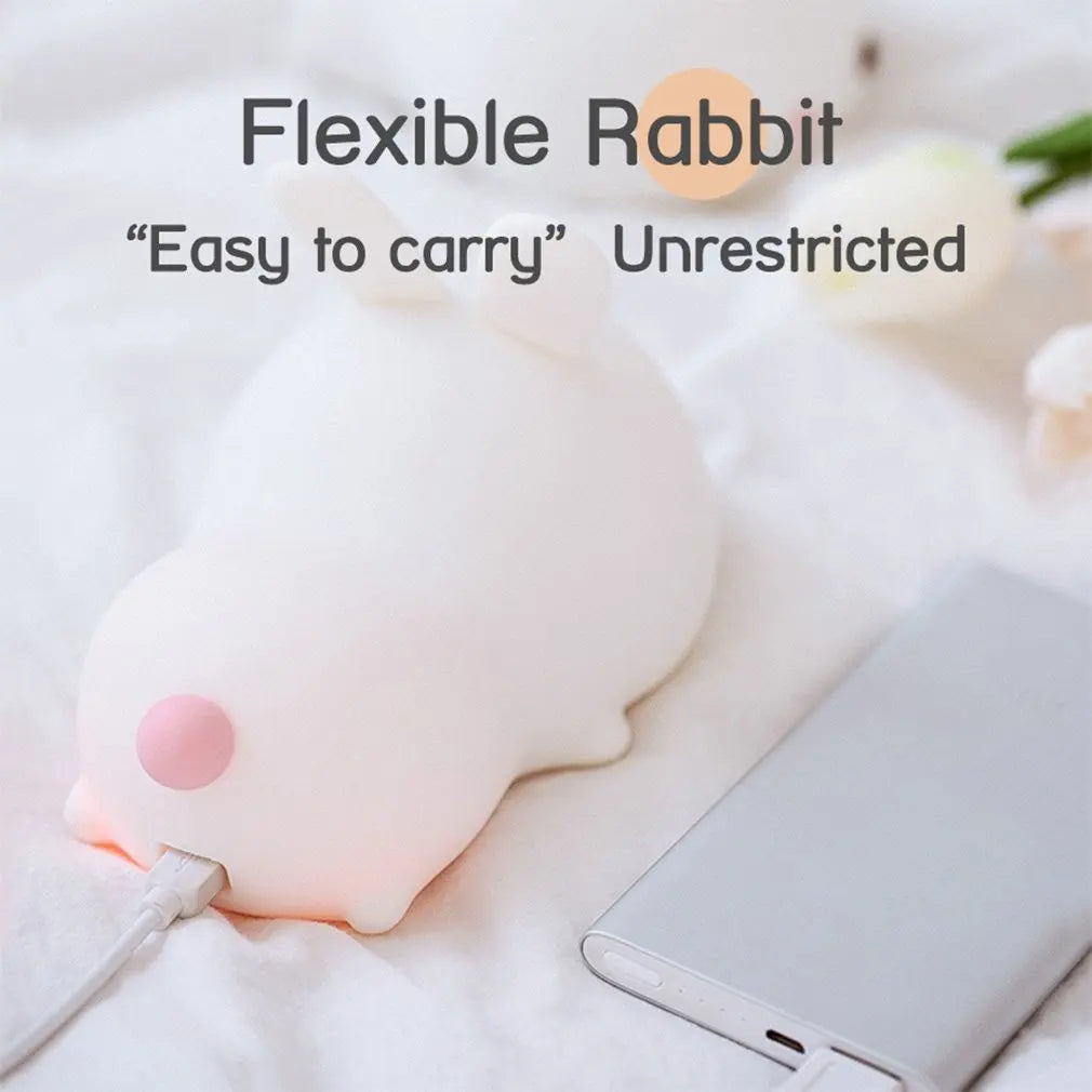 LED Rabbit Night Light Remote Control Dimmable Rechargeable Silicone Bunny Lamp for Children Baby Toy Gift Touch Sensor