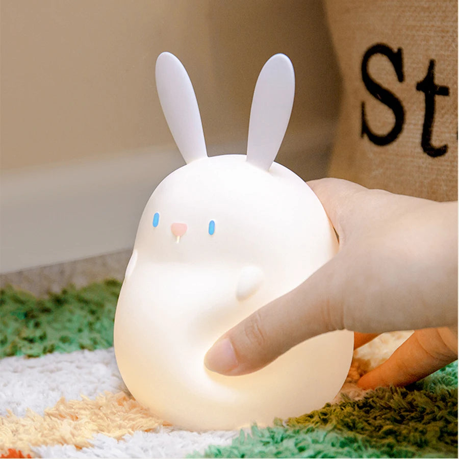 Silicone Rabbit LED Night Light Pat Touch Control Dimmable USB Rechargeable Lamps For Kid Baby Gift Cute Animal Bunny Night Lamp