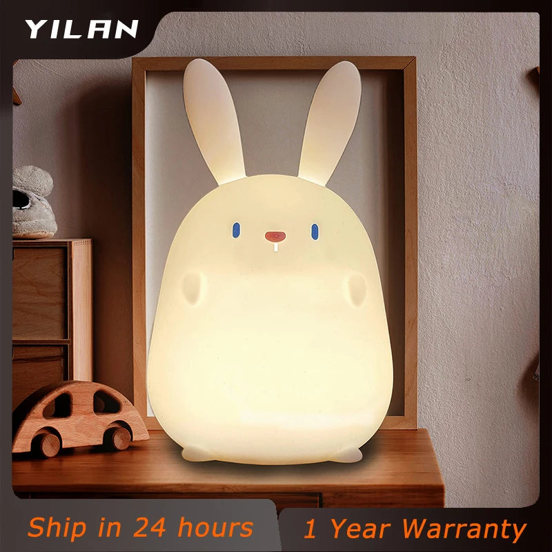 Silicone Rabbit LED Night Light Pat Touch Control Dimmable USB Rechargeable Lamps For Kid Baby Gift Cute Animal Bunny Night Lamp