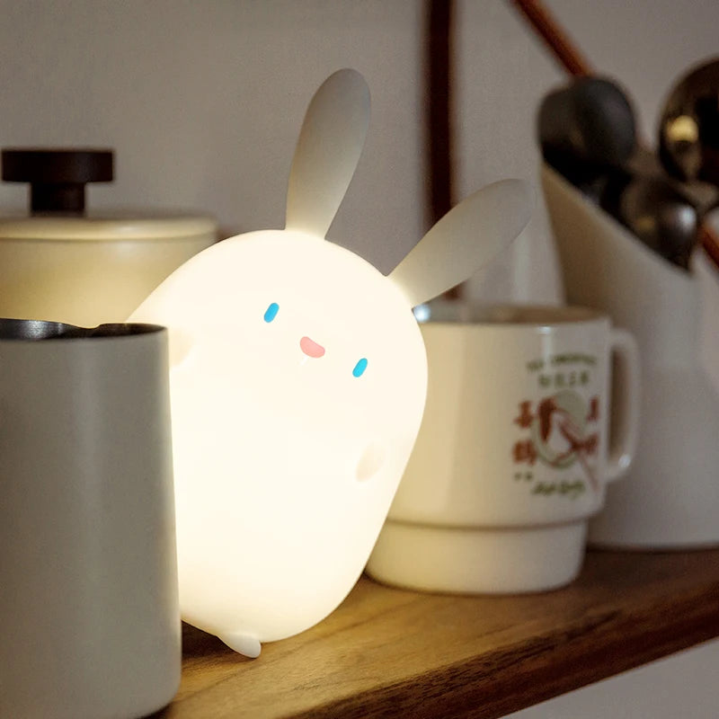 Silicone Rabbit LED Night Light Pat Touch Control Dimmable USB Rechargeable Lamps For Kid Baby Gift Cute Animal Bunny Night Lamp