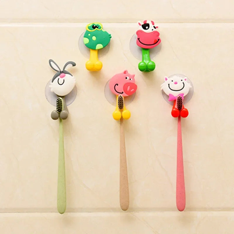 1 pc New Arrival cute Cartoon sucker toothbrush holder suction hooks bathroom set accessories Eco-Friendly