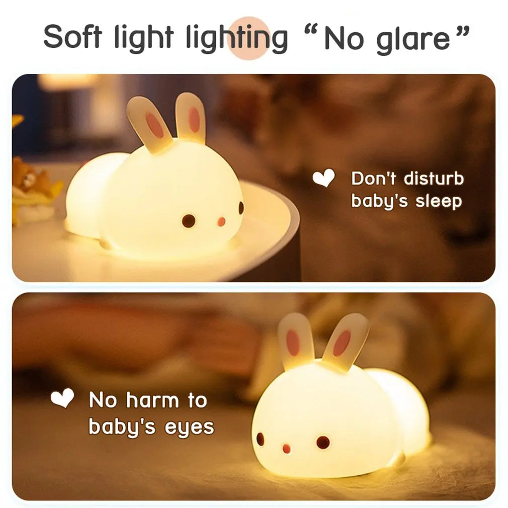 LED Rabbit Night Light Remote Control Dimmable Rechargeable Silicone Bunny Lamp for Children Baby Toy Gift Touch Sensor