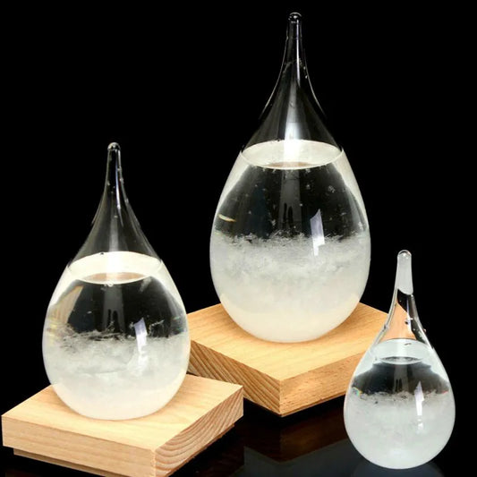 New Desktop Droplet Storm Glass Bottle Weather Forecast Predictor Monitor Barometer With Wooden Base For Home Decor US STOCK