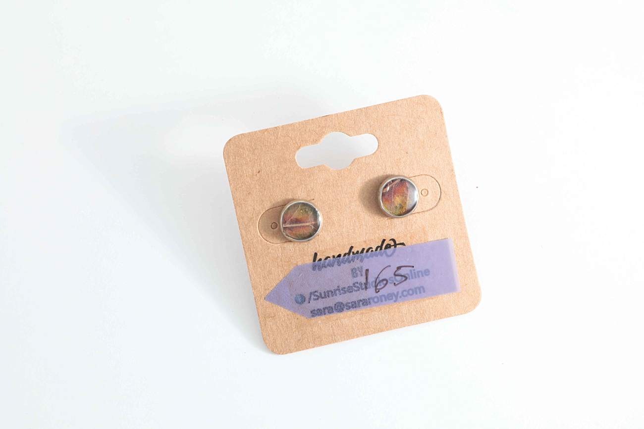 Hand-Crafted, Upcycled REAL LEAVES inside Stainless Steel Stud Earrings!