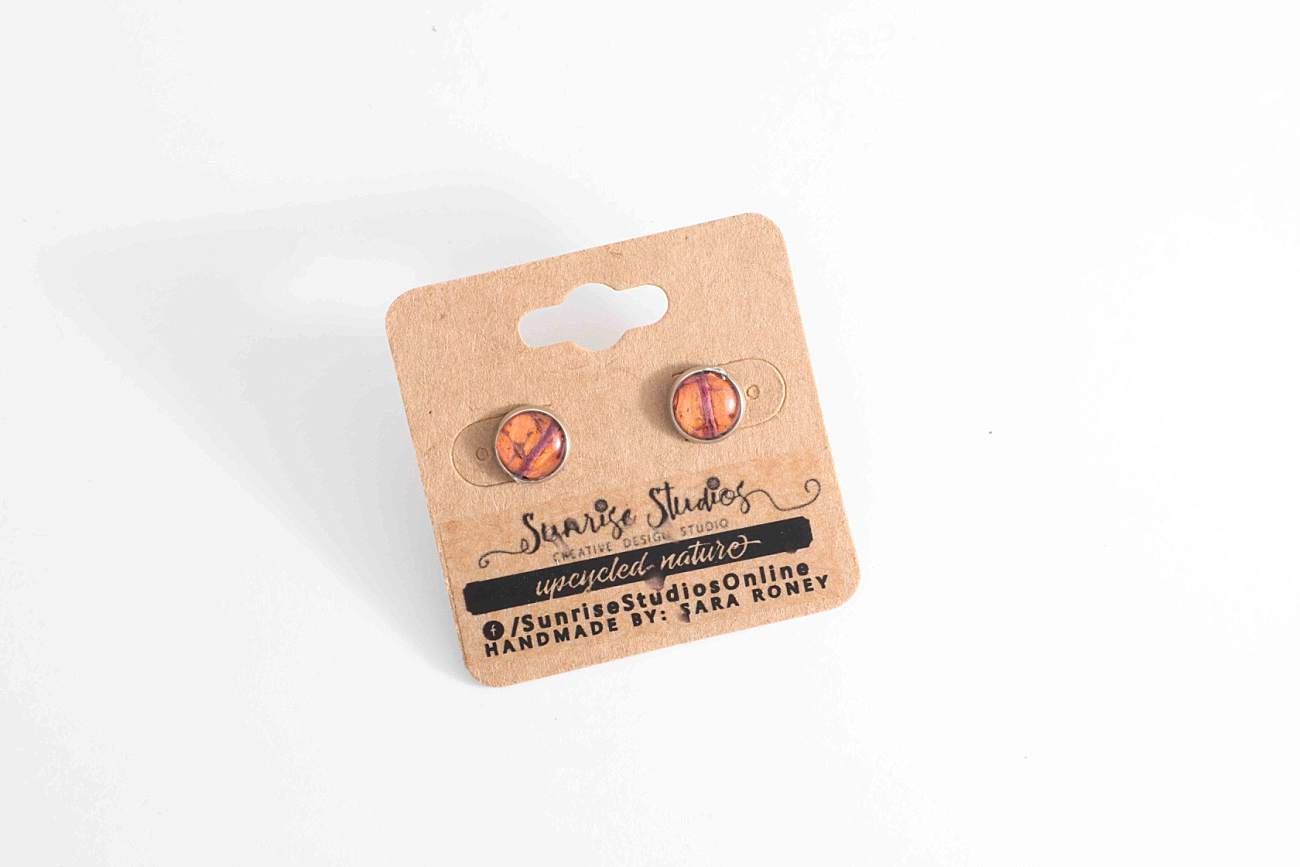 Hand-Crafted, Upcycled REAL LEAVES inside Stainless Steel Stud Earrings!