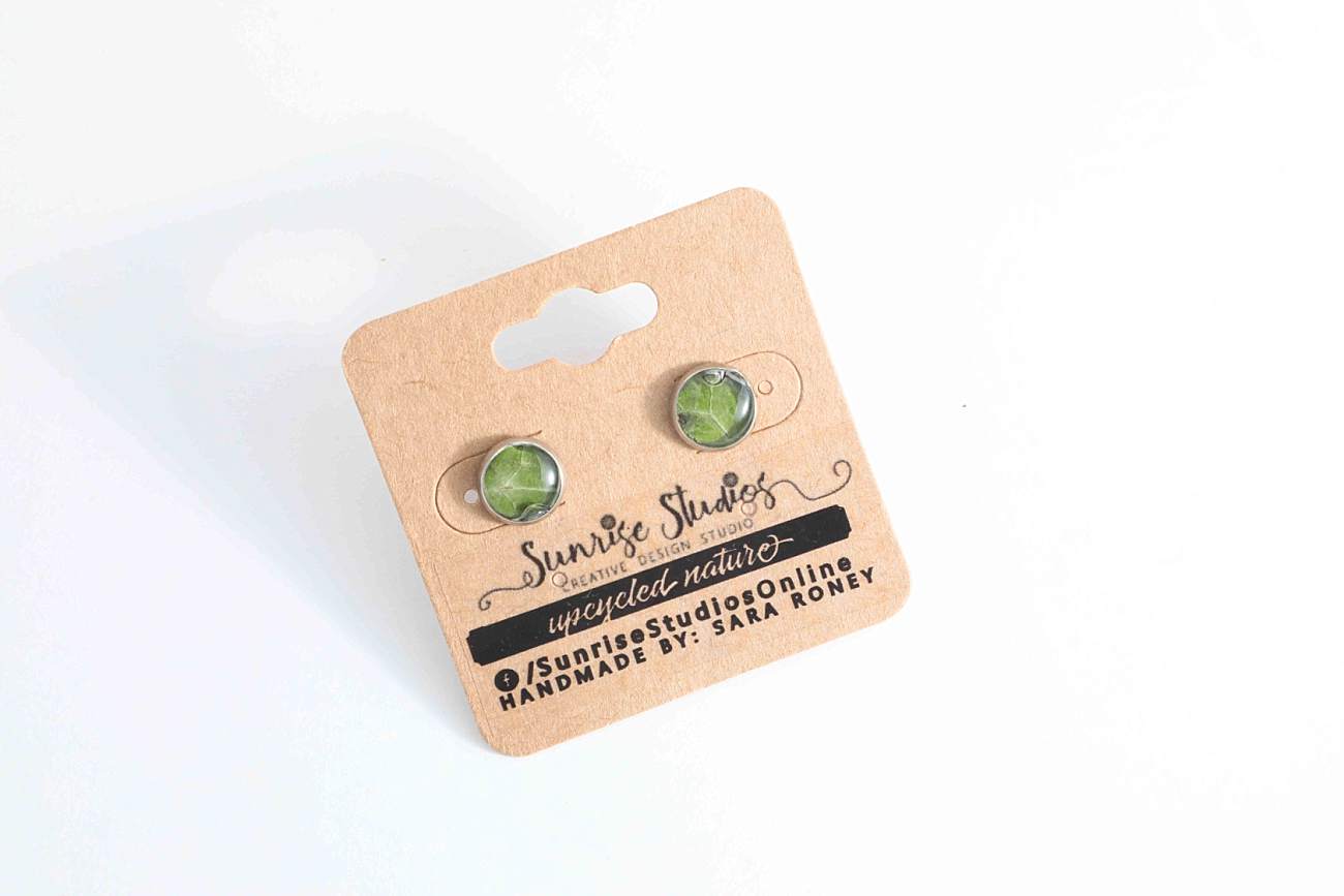 Hand-Crafted, Upcycled REAL LEAVES inside Stainless Steel Stud Earrings!