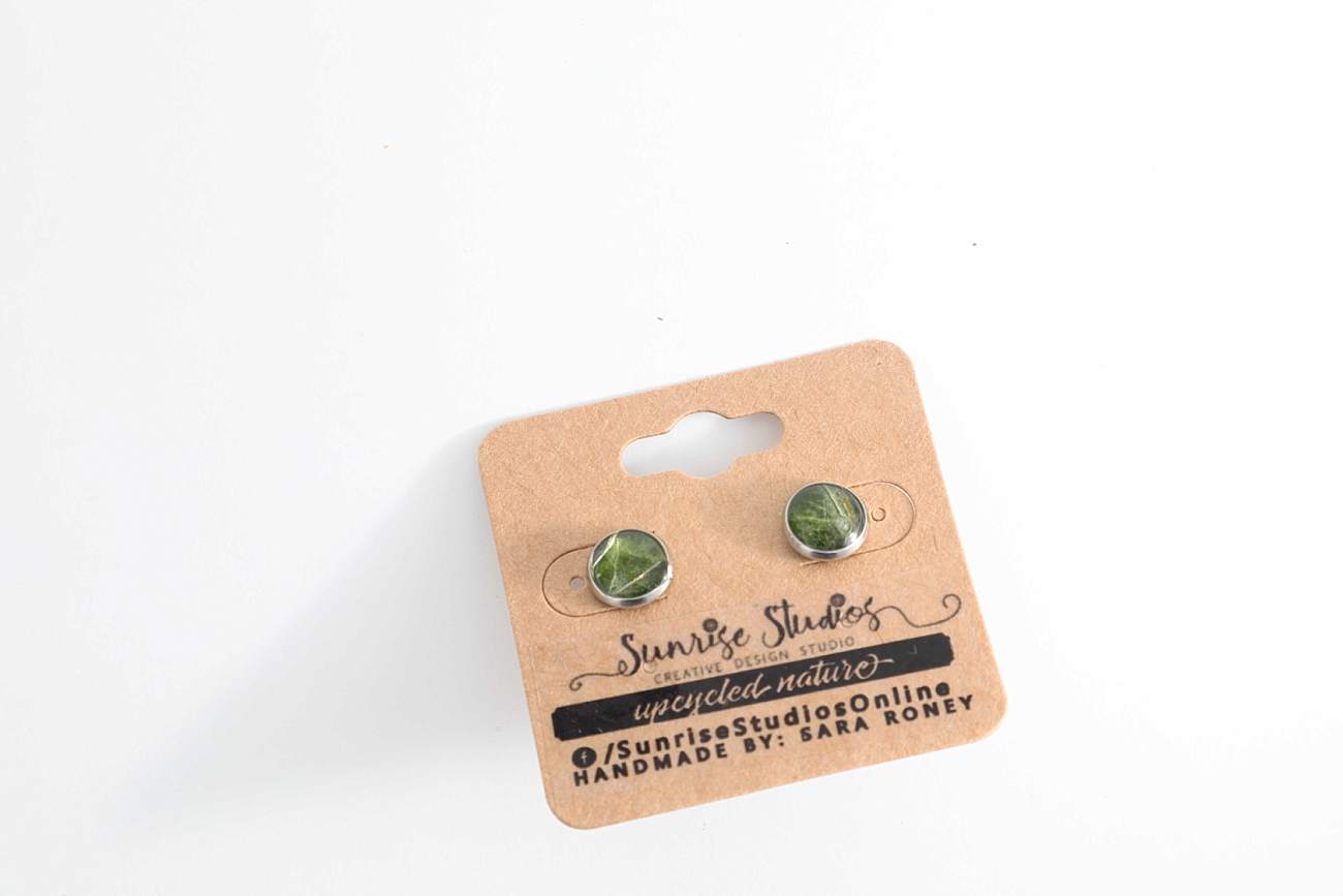 Hand-Crafted, Upcycled REAL LEAVES inside Stainless Steel Stud Earrings!