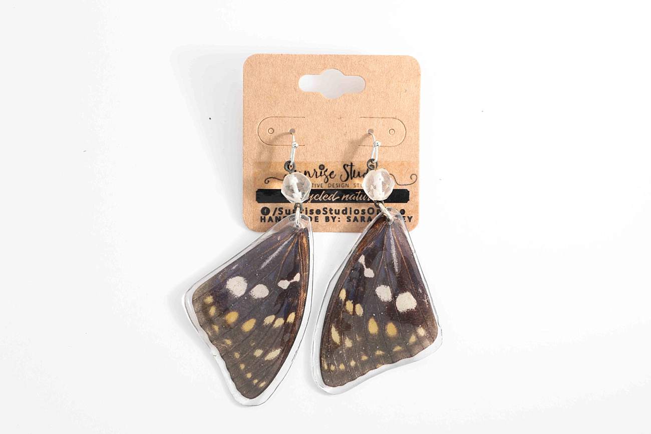 Hand-Crafted REAL BUTTERFLY WINGS in resin & stainless steel -- Dangling Earrings!