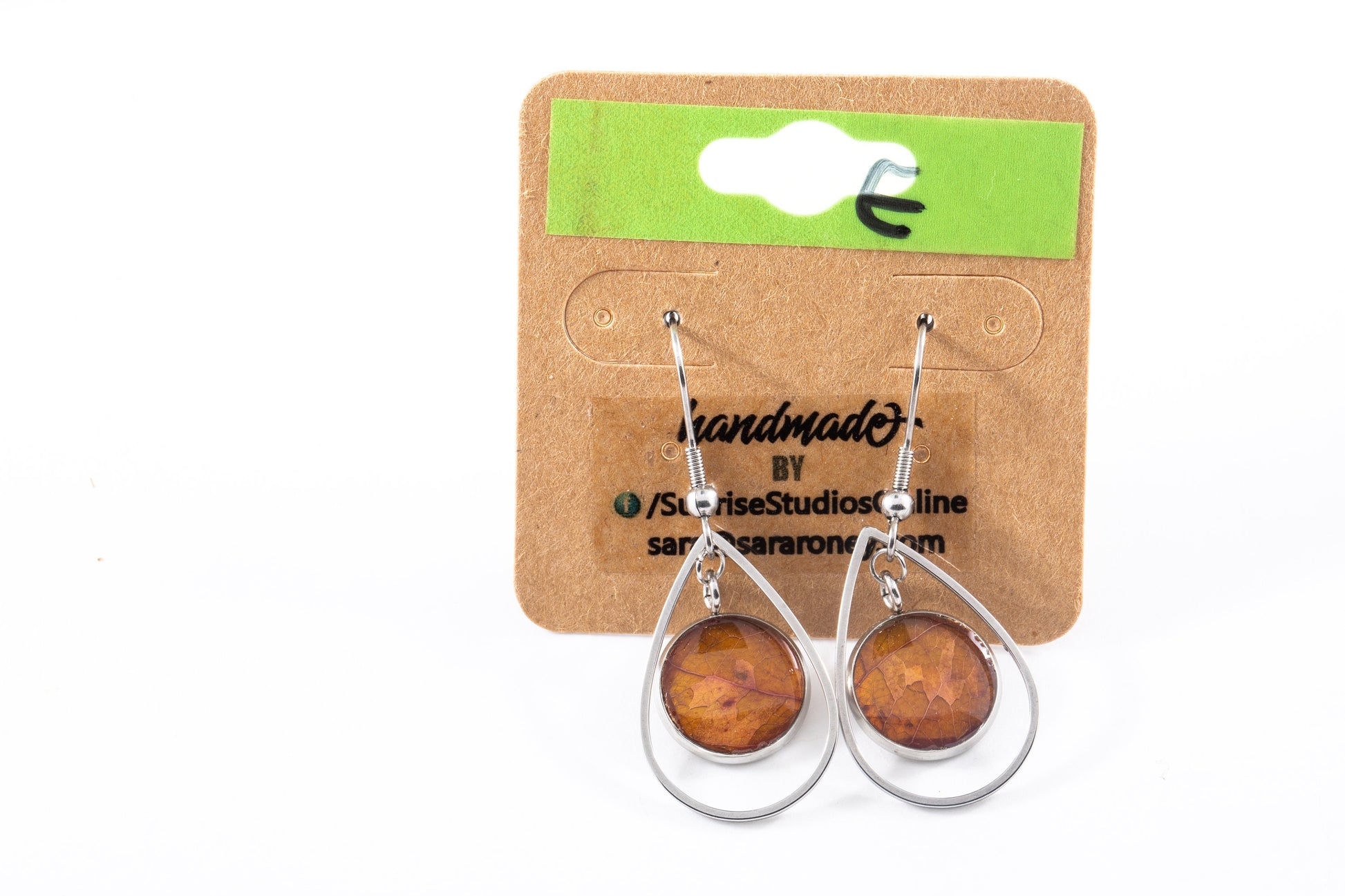 Hand-Crafted, Upcycled REAL LEAVES inside Stainless Steel DANGLING Earrings!