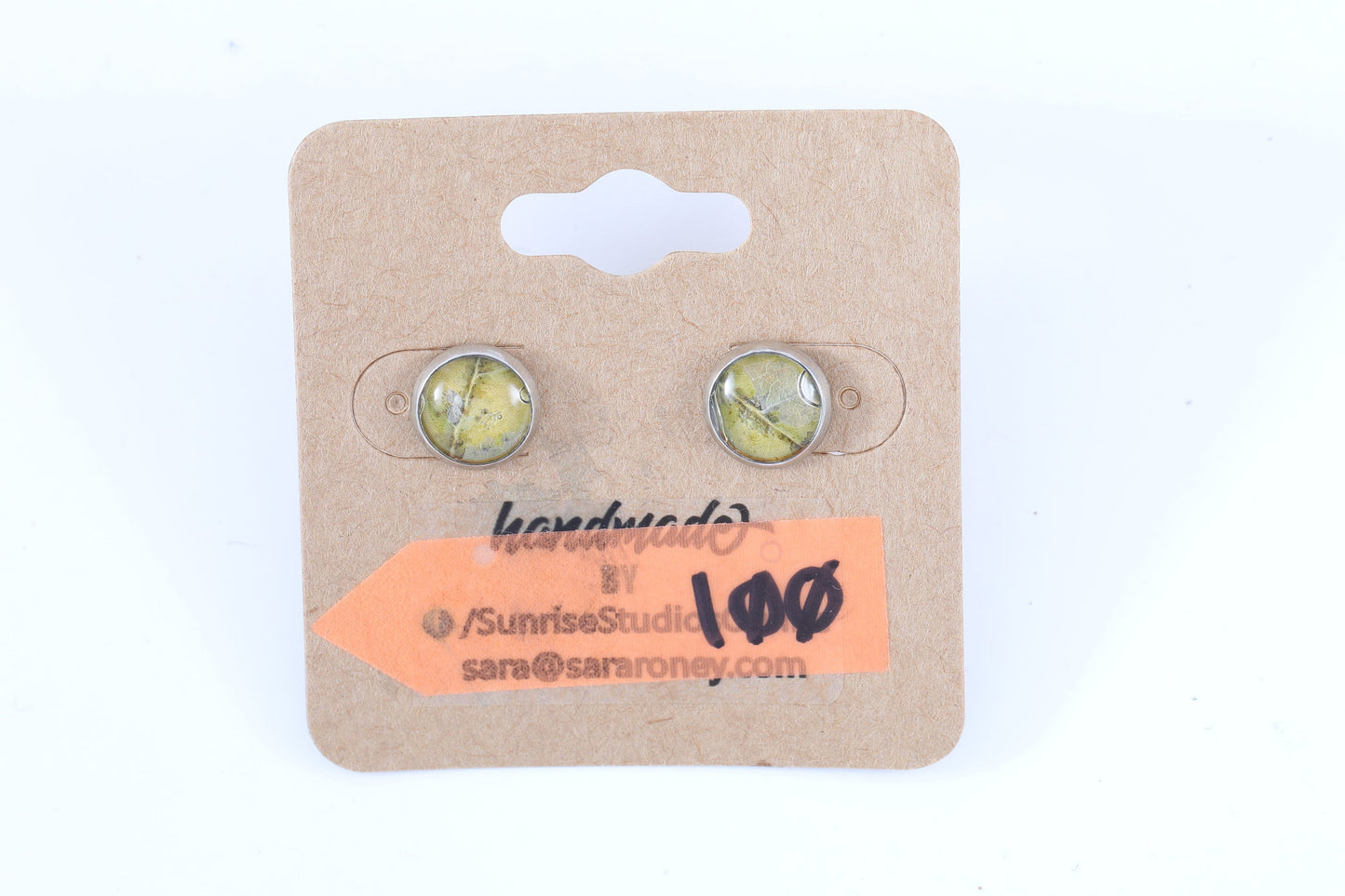 Hand-Crafted, Upcycled REAL LEAVES inside Stainless Steel Stud Earrings!